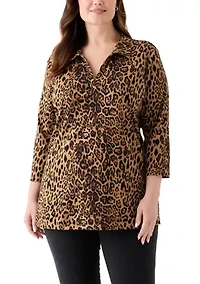 Plus Three-Quarter Sleeve Tunic Printed Shirt