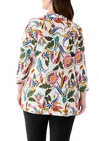 Plus Three-Quarter Sleeve Tunic Printed Shirt