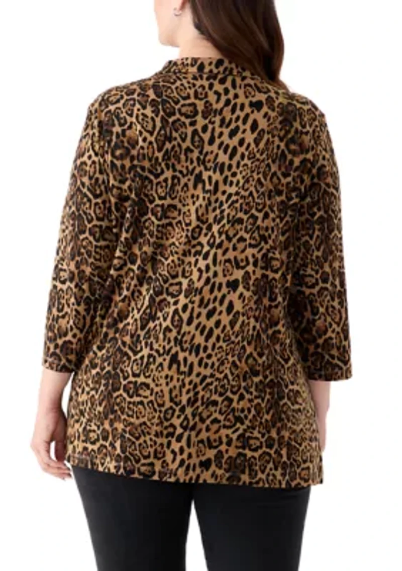 Plus Three-Quarter Sleeve Tunic Printed Shirt