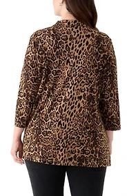 Plus Three-Quarter Sleeve Tunic Printed Shirt