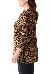 Plus Three-Quarter Sleeve Tunic Printed Shirt