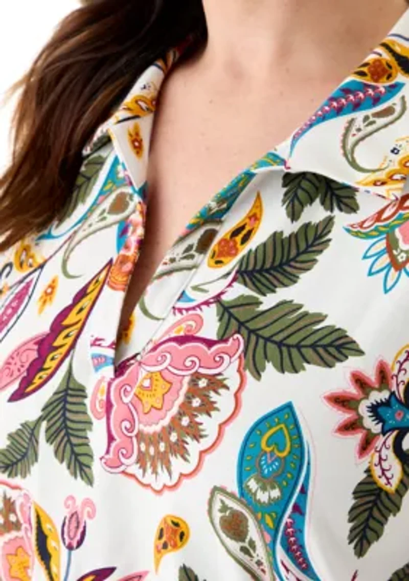 Plus Three-Quarter Sleeve Tunic Printed Shirt
