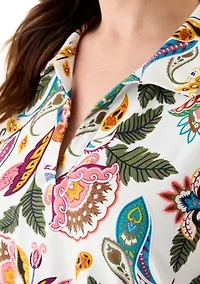 Plus Three-Quarter Sleeve Tunic Printed Shirt