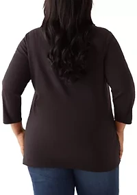 Plus 3/4 Sleeve Split Neck Top
