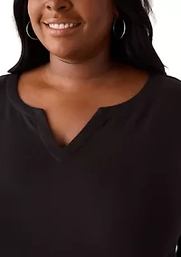 Plus 3/4 Sleeve Split Neck Top