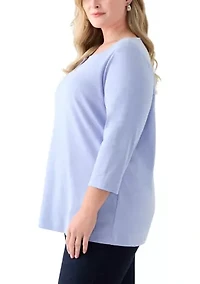 Plus 3/4 Sleeve Split Neck Top
