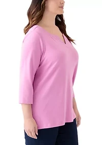 Plus 3/4 Sleeve Split Neck Top