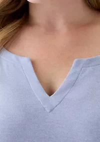 Plus 3/4 Sleeve Split Neck Top