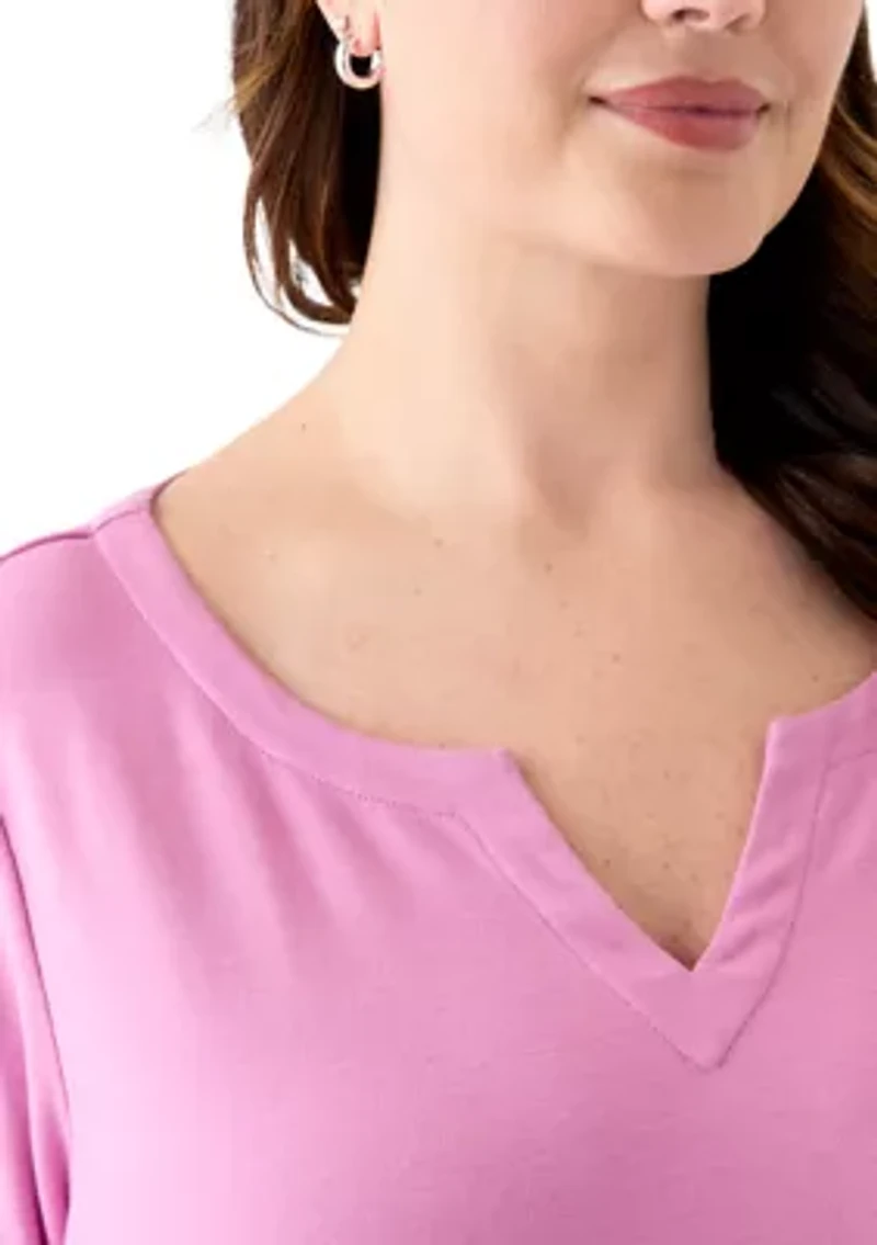 Plus 3/4 Sleeve Split Neck Top