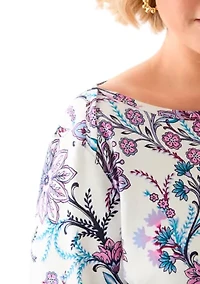 Plus 3/4 Sleeve Boat Neck Printed Tunic Top