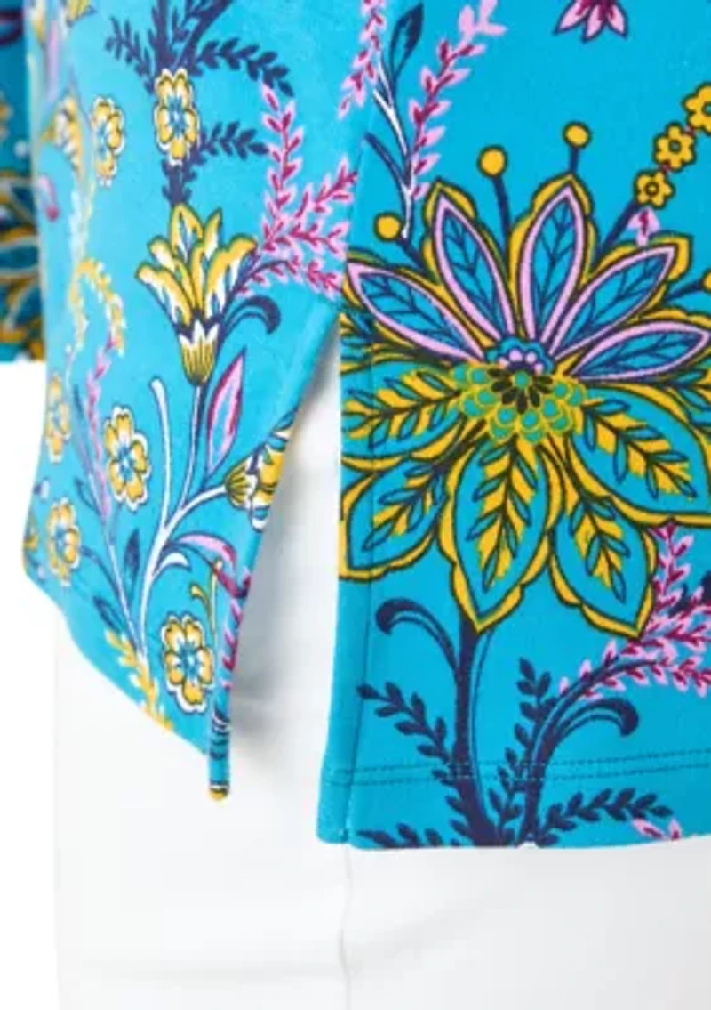 Plus 3/4 Sleeve Boat Neck Printed Tunic Top