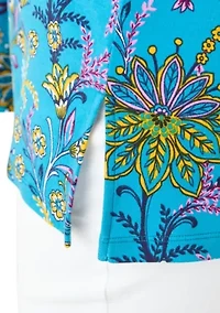 Plus 3/4 Sleeve Boat Neck Printed Tunic Top