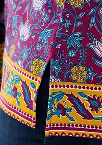 Three-Quarter Sleeve Bateu Tunic Border Printed Top