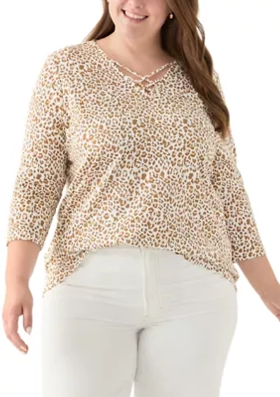 Plus Three Quarter Neck Detail Shirt