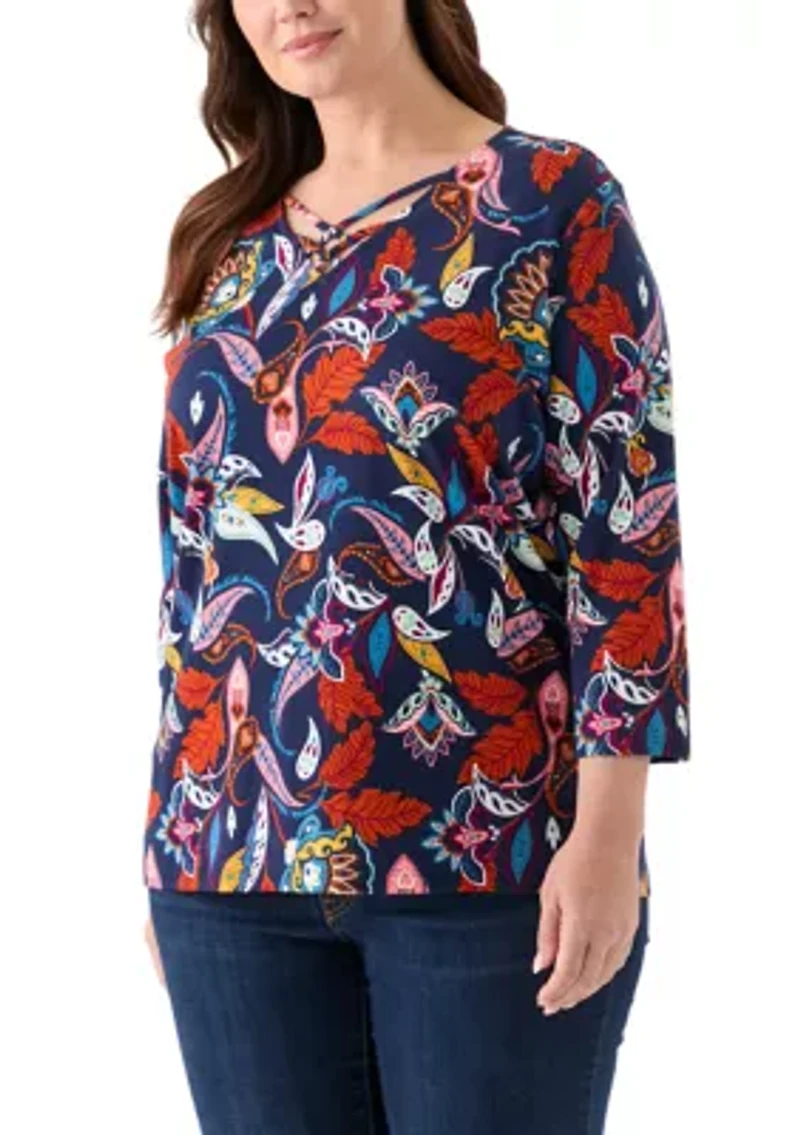 Plus Three Quarter Neck Detail Shirt