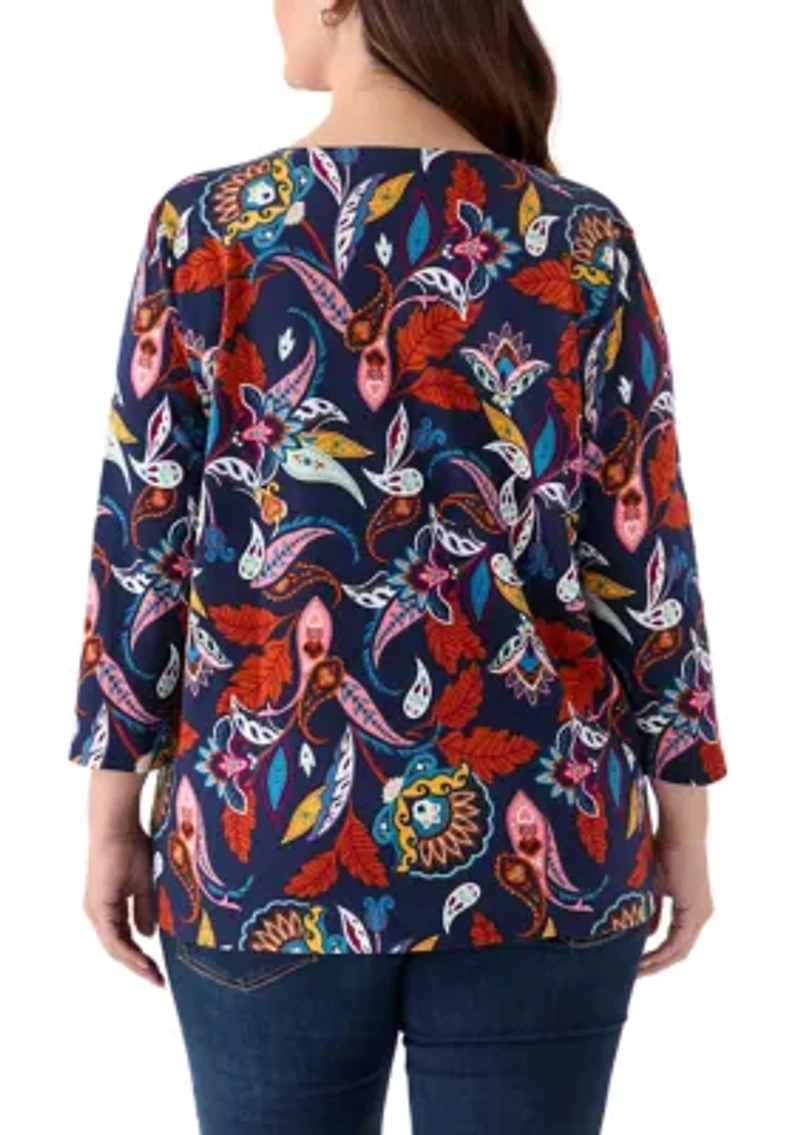 Plus Three Quarter Neck Detail Shirt