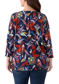 Plus Three Quarter Neck Detail Shirt