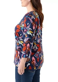 Plus Three Quarter Neck Detail Shirt
