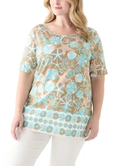 Plus Keyhole Border Printed Top