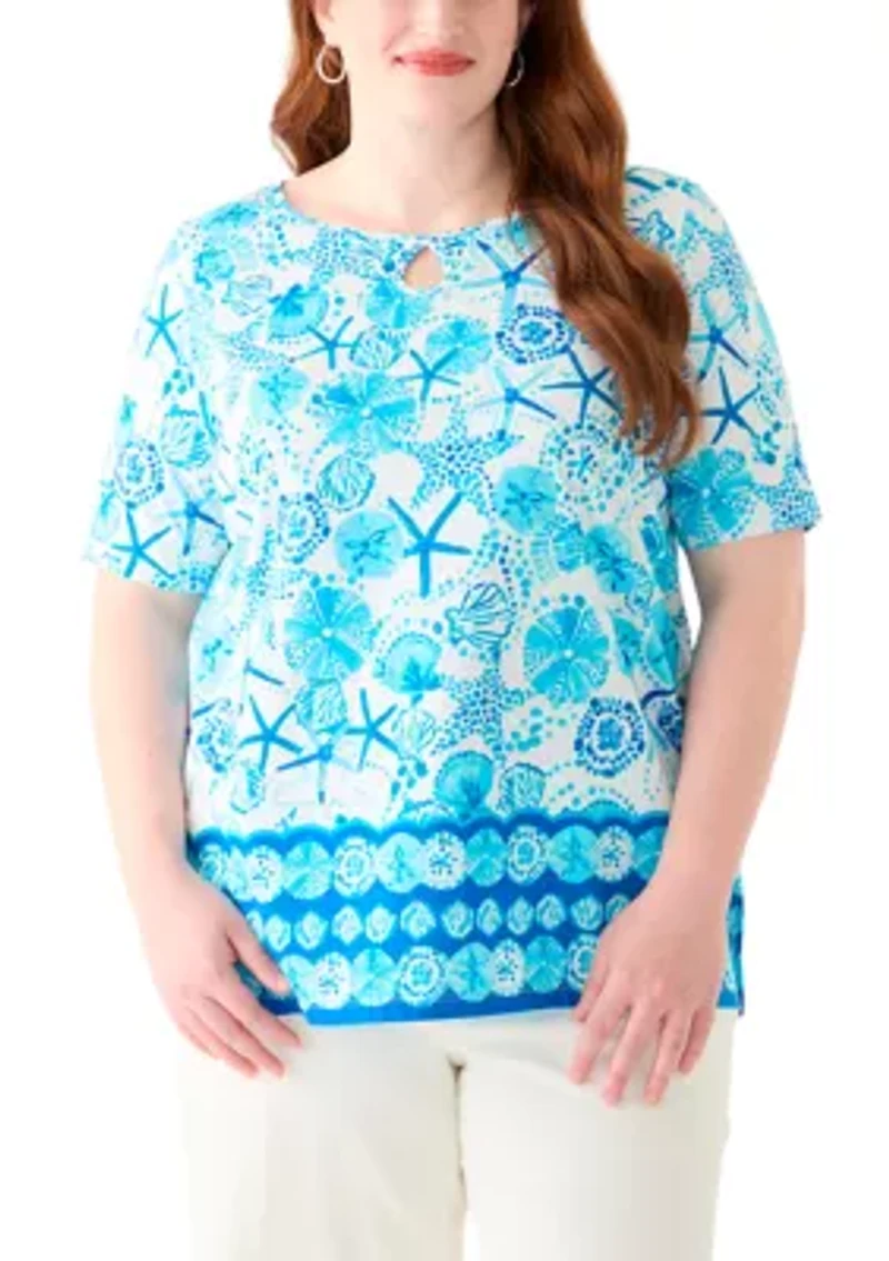 Plus Keyhole Border Printed Top