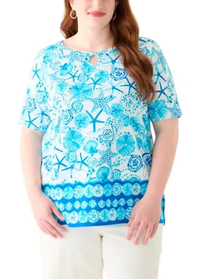 Plus Keyhole Border Printed Top