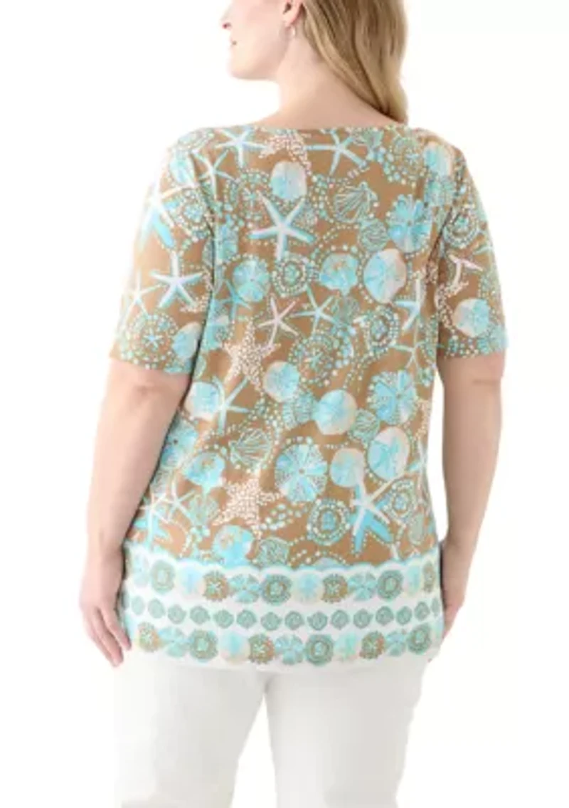 Plus Keyhole Border Printed Top