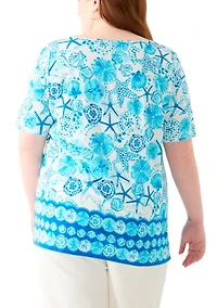 Plus Keyhole Border Printed Top
