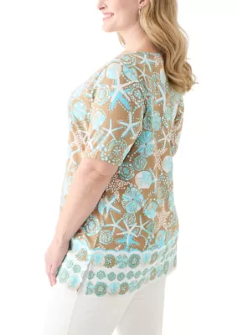 Plus Keyhole Border Printed Top