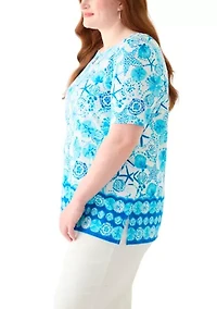 Plus Keyhole Border Printed Top