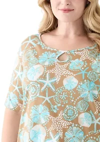 Plus Keyhole Border Printed Top
