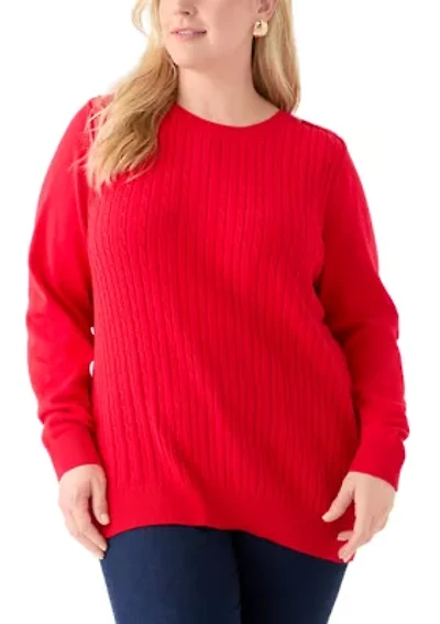 Plus Cable Knit Crew Neck Sweater