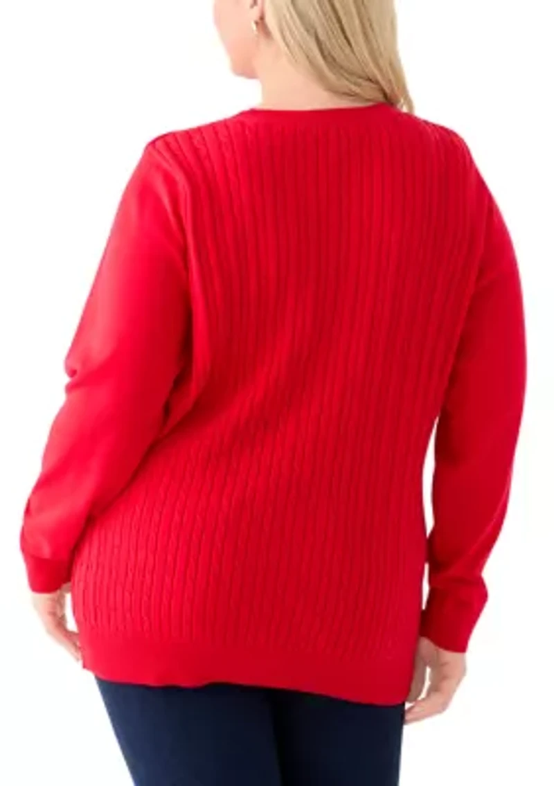 Plus Cable Knit Crew Neck Sweater