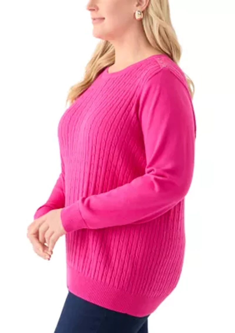 Plus Cable Knit Crew Neck Sweater