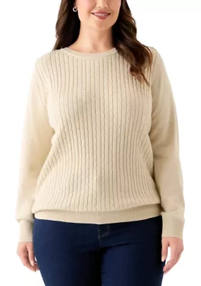 Plus Long Sleeve Cable Crew Sweater