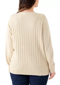 Plus Long Sleeve Cable Crew Sweater