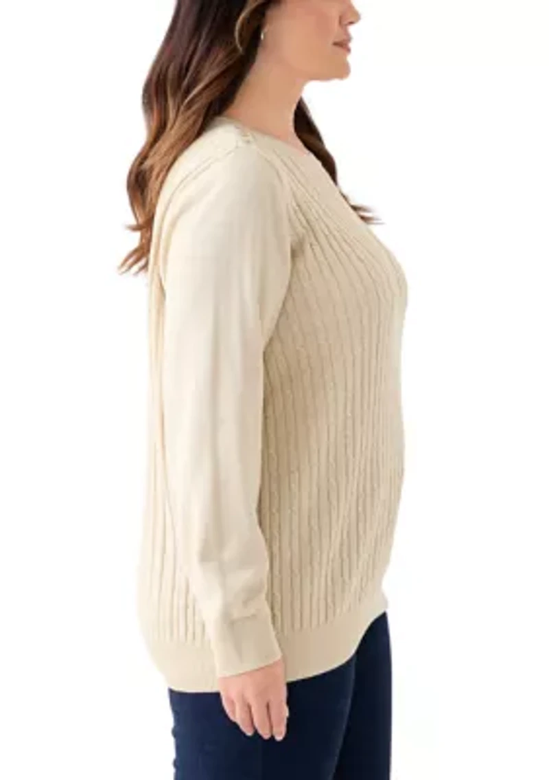 Plus Long Sleeve Cable Crew Sweater