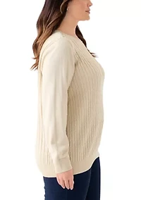 Plus Long Sleeve Cable Crew Sweater