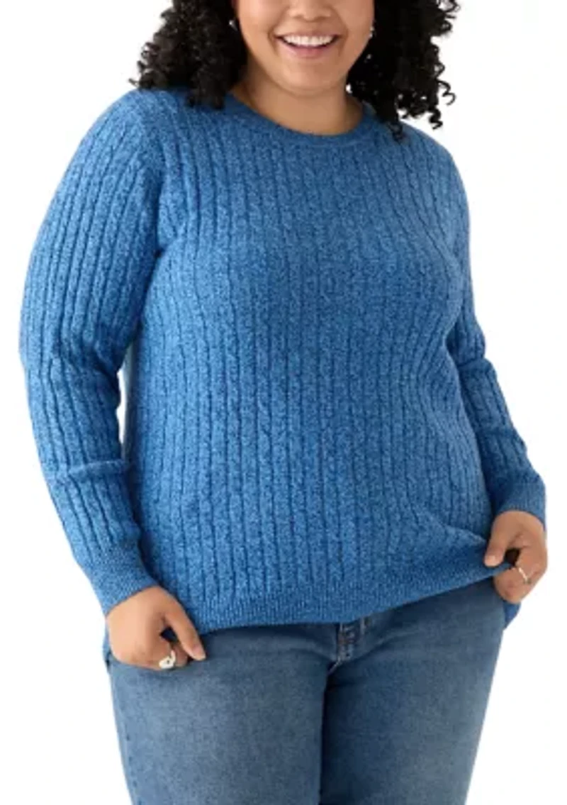 Plus Long Sleeve Cable Knit Crew Neck Marl Sweater