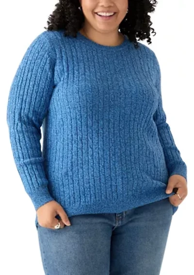 Plus Long Sleeve Cable Knit Crew Neck Marl Sweater