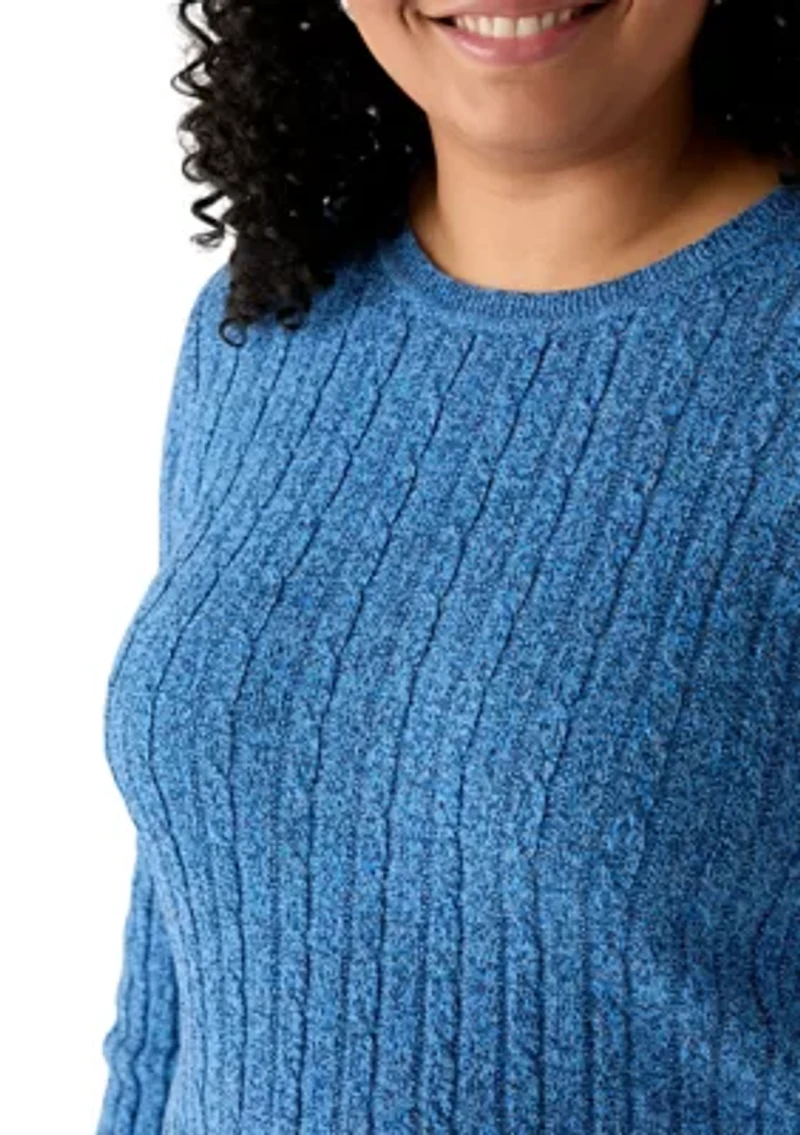 Plus Long Sleeve Cable Knit Crew Neck Marl Sweater