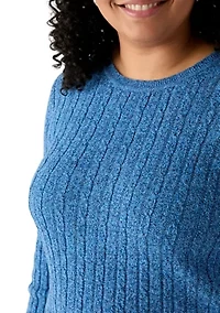 Plus Long Sleeve Cable Knit Crew Neck Marl Sweater