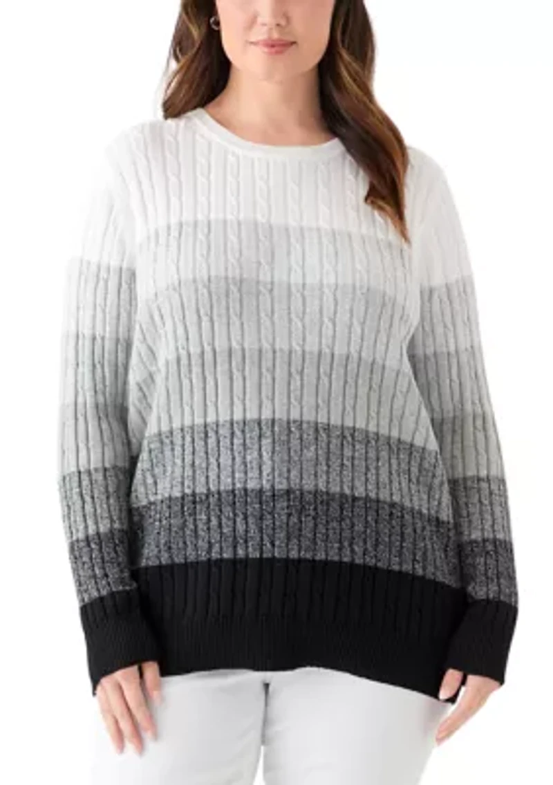 Plus Cable Crew Color Block Sweater