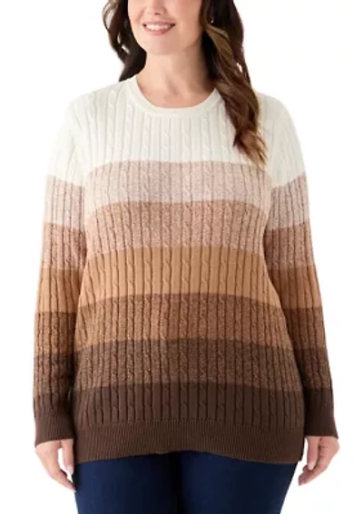 Plus Cable Crew Color Block Sweater