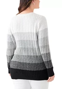 Plus Cable Crew Color Block Sweater