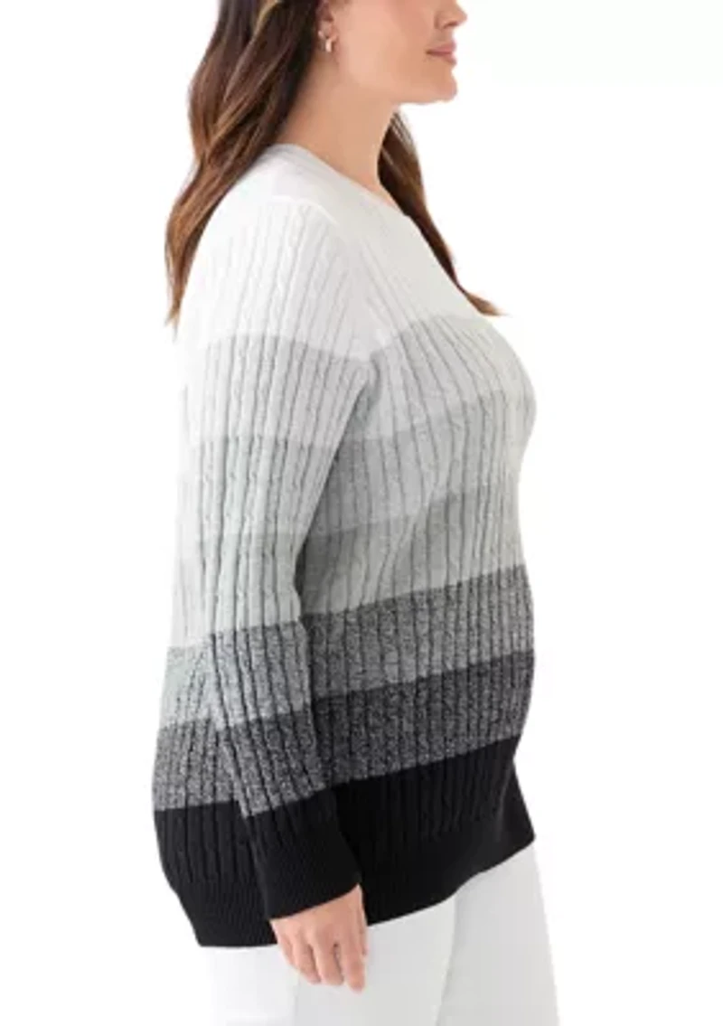 Plus Cable Crew Color Block Sweater