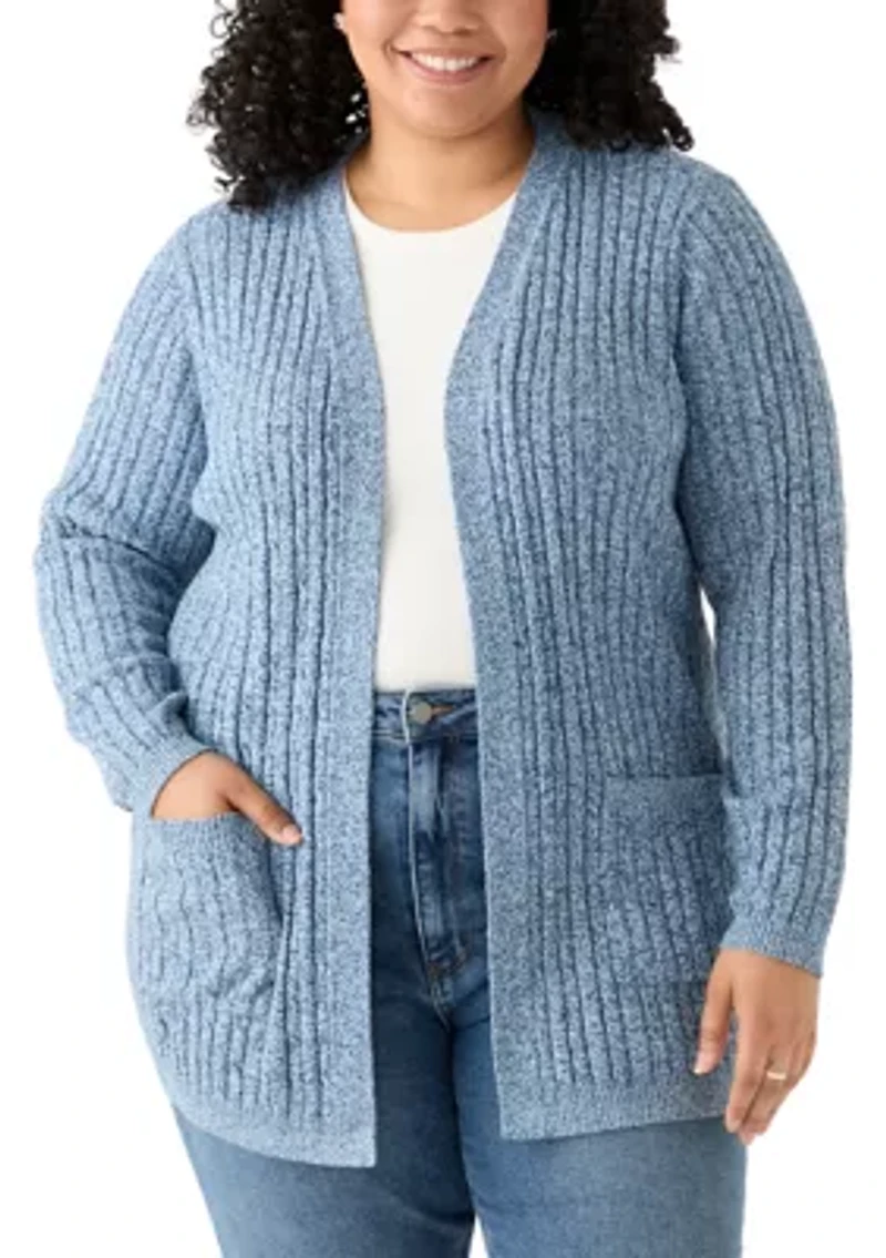 Plus Long Sleeve Cable Knit Marl Cardigan