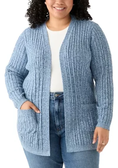 Plus Long Sleeve Cable Knit Marl Cardigan