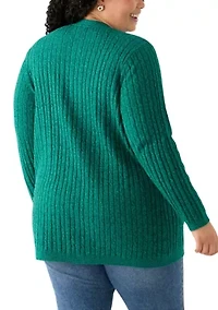 Plus Long Sleeve Cable Knit Marl Cardigan