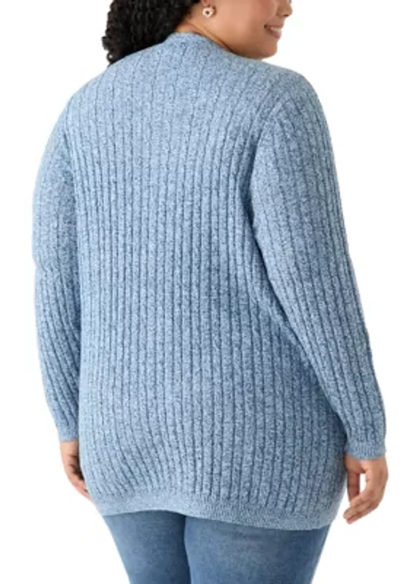 Plus Long Sleeve Cable Knit Marl Cardigan