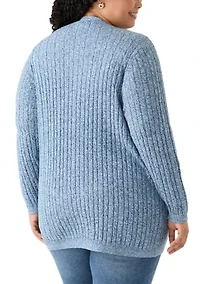 Plus Long Sleeve Cable Knit Marl Cardigan